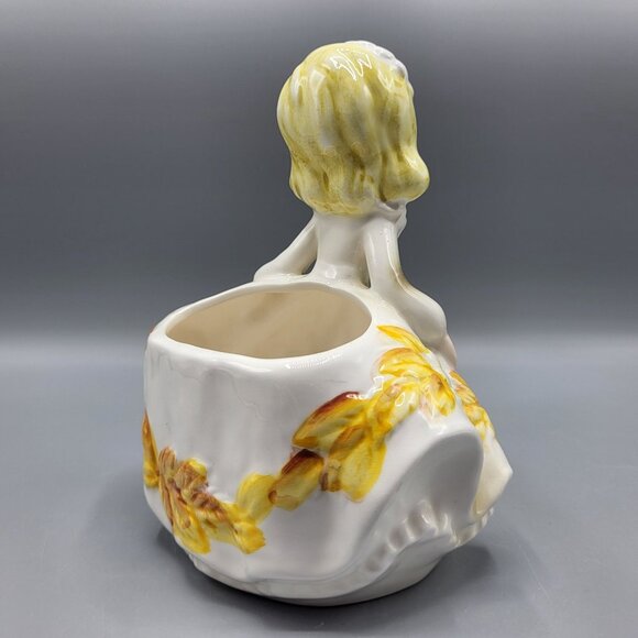 Vintage Relpo 6081 Girl Head Vase Planter Yellow Daisy Flowers Made In Japan - Picture 8 of 16